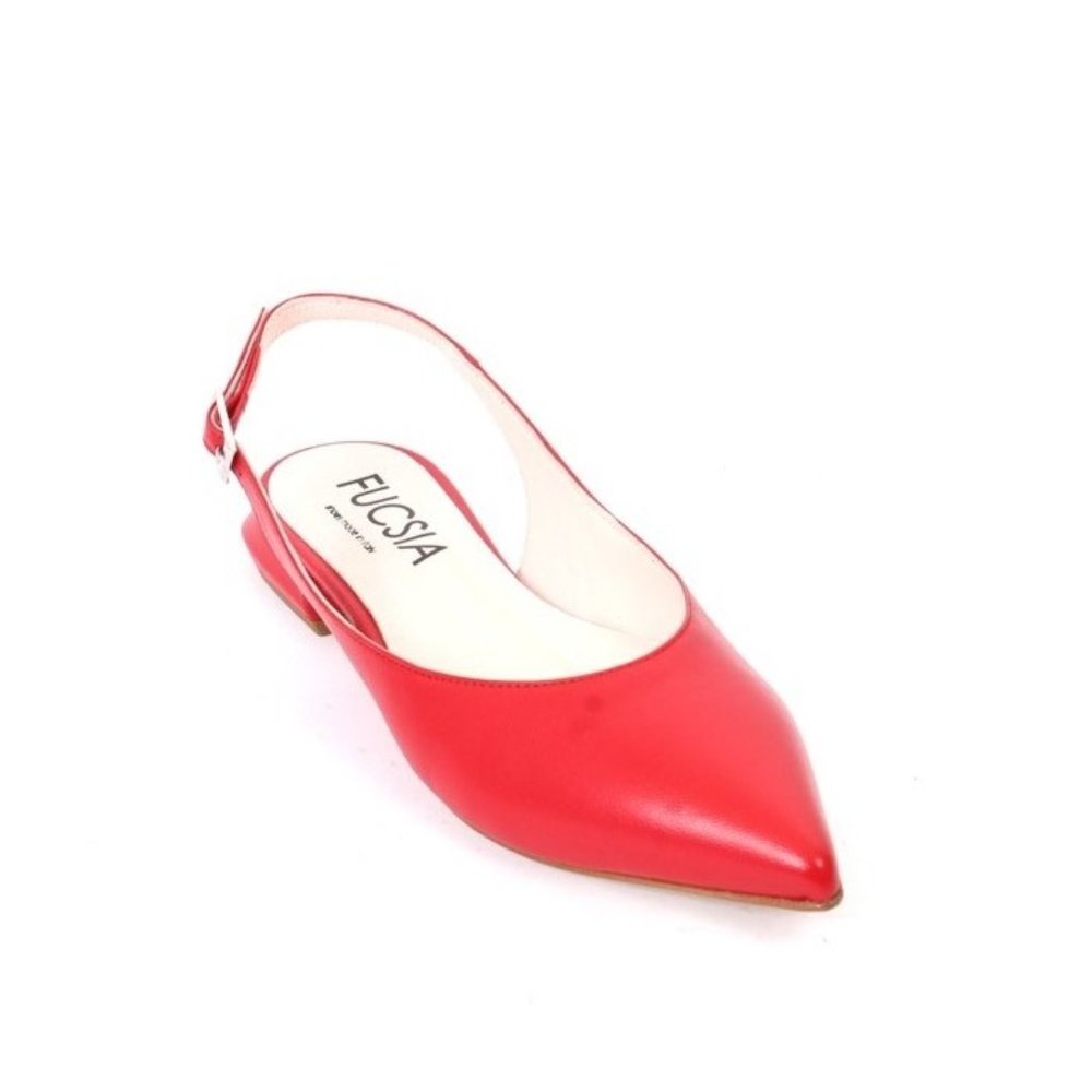 Fucsia 117 Red Leather Buckle Pointy Slingbacks Flat Shoe